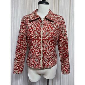 Lorizoni Red Paisley Embellished Long Sleeve Jacket Size Small